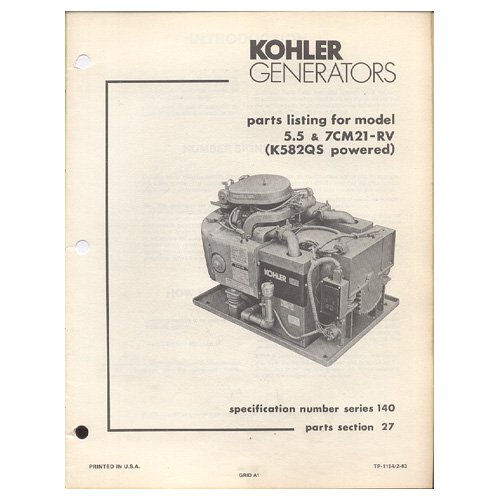 Original 1983 Kohler Parts List Model 5.5 & 7CM21RV (K582QS Powered