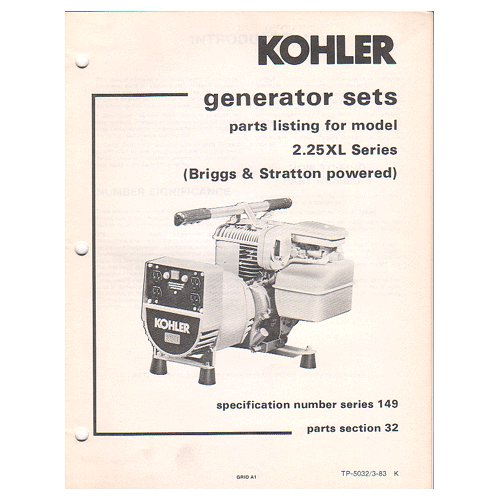 Original 1983 Kohler Generator Sets Parts List Model 2.25 XL Series No. TP-5032 (Collectible)