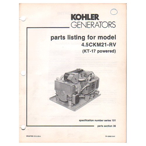 Original 1981 Kohler Generator Parts Listing For Model 4.5CKM21RV No