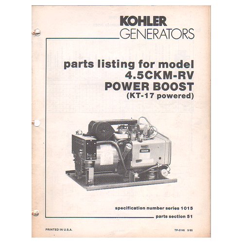 Original 1985 Kohler Generator Parts Listing For Model 4.5CKMRV Power