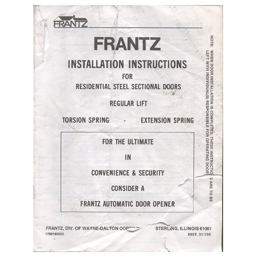 Original 1995 Frantz Installation Instructions For Residential Steel Sectional Doors Inst. 31/195