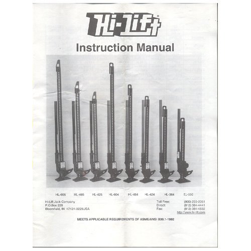 Original 1992 HiLift Jack Co Instruction Manual Models HL605, HL485