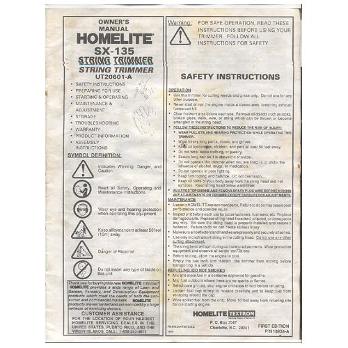 Original 1993 Owners Manual Homelite SX135 Trimmer UT20601A Form