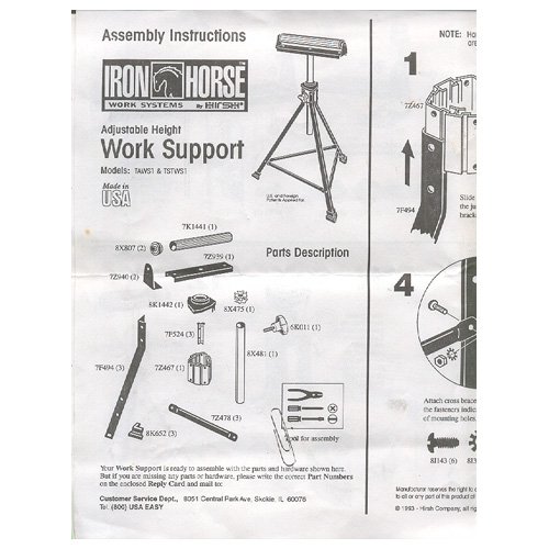 Original 1993 Assembly Instructions Iron Horse Work Systems by Hirsh