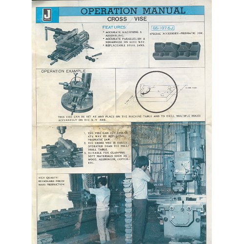 Original 1970&acirc;��s Jacob Operation Manual Cross Vise Model: GS-107 (Vintage Collectible)
