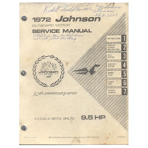 Original 1972 Johnson Motor Service Manual Models 9R72 9RL72 Form No. JM7204 (Vintage Collectible)