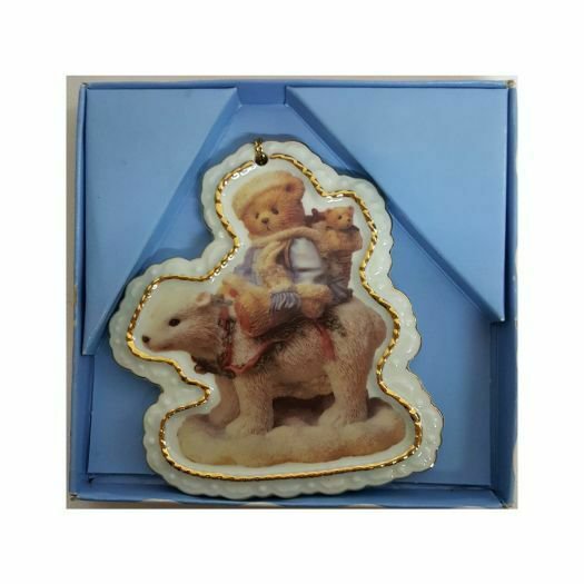 Enesco 1998 Cherished Teddies Porcelain Hanging Ornament Bearing Tidings Of Joy