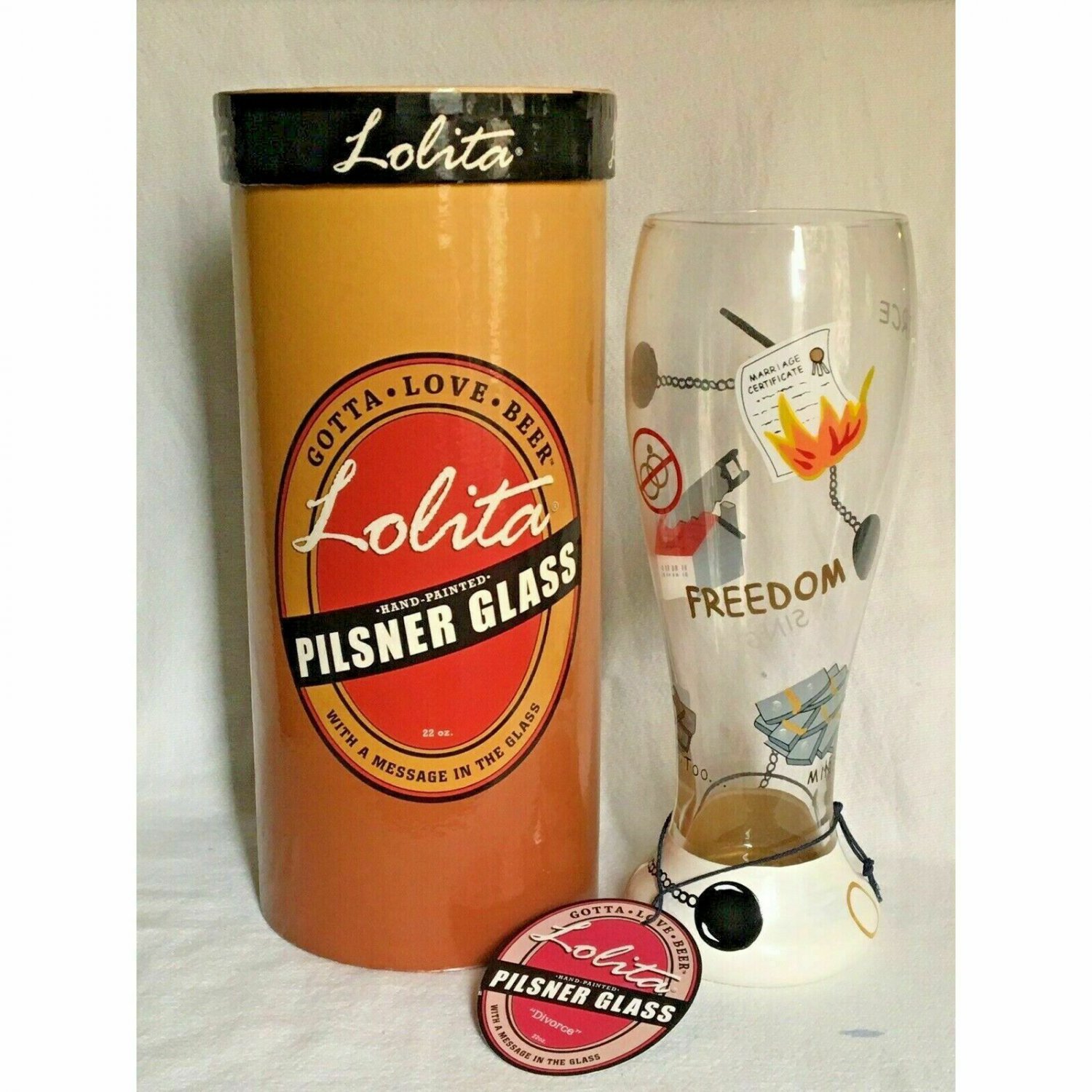 Lolita Gotta Love Beer Pilsner Glass 22 oz DIVORCE Gift Ball Chain Single Freed