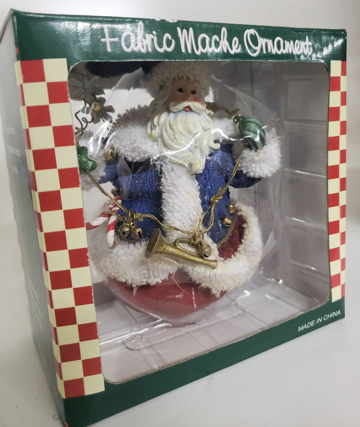 Vintage Design Fabric Mache Roly Poly Fabric Mache Ornament Old World Santa 5.5