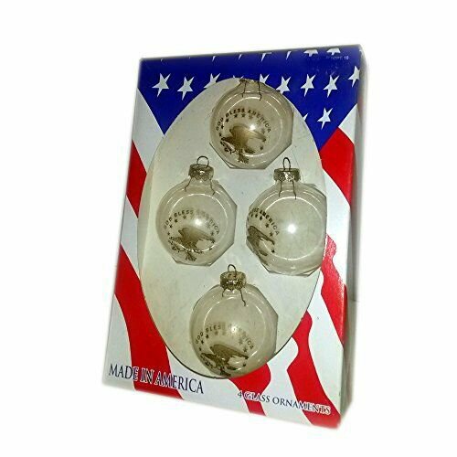 God Bless America Clear Glass Ball Ornaments Set of 4 Made In USA