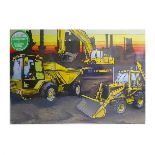 2 Piece Set Jumbo Construction Site Puzzle & Coloring Poster Caterpillar Dump T