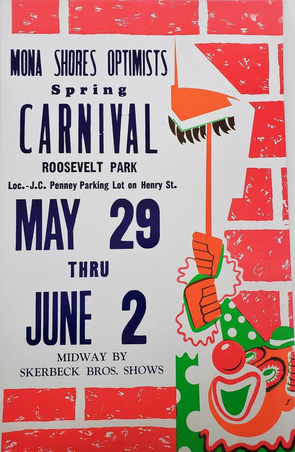 Original Retro Circus Poster - Skerbeck Bros. Mona Shores Optimists Spring Carni
