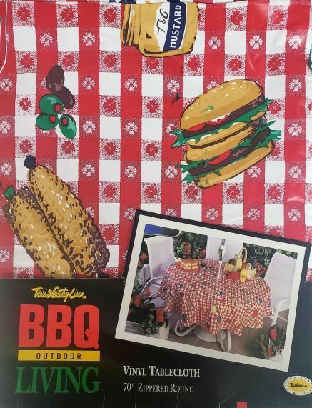 Town & Country Linen BBQ Outdoor Living Vinyl Tablecloth 70" Zippered Round - H