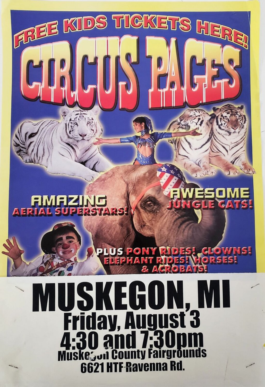 Original Vintage Retro Circus Poster - Circus Pages Feat. Jungle Cats Muskegon,