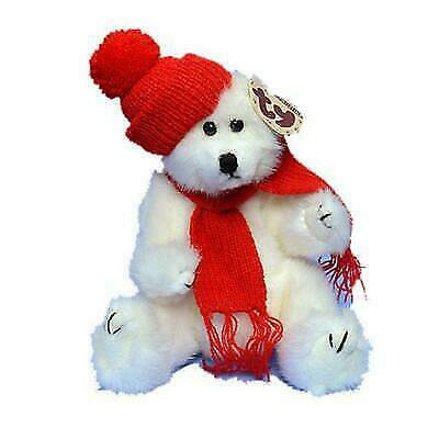 Ty Attic Treasures Beanie Baby - Peppermint White Bear Red Knit Hat Scarf