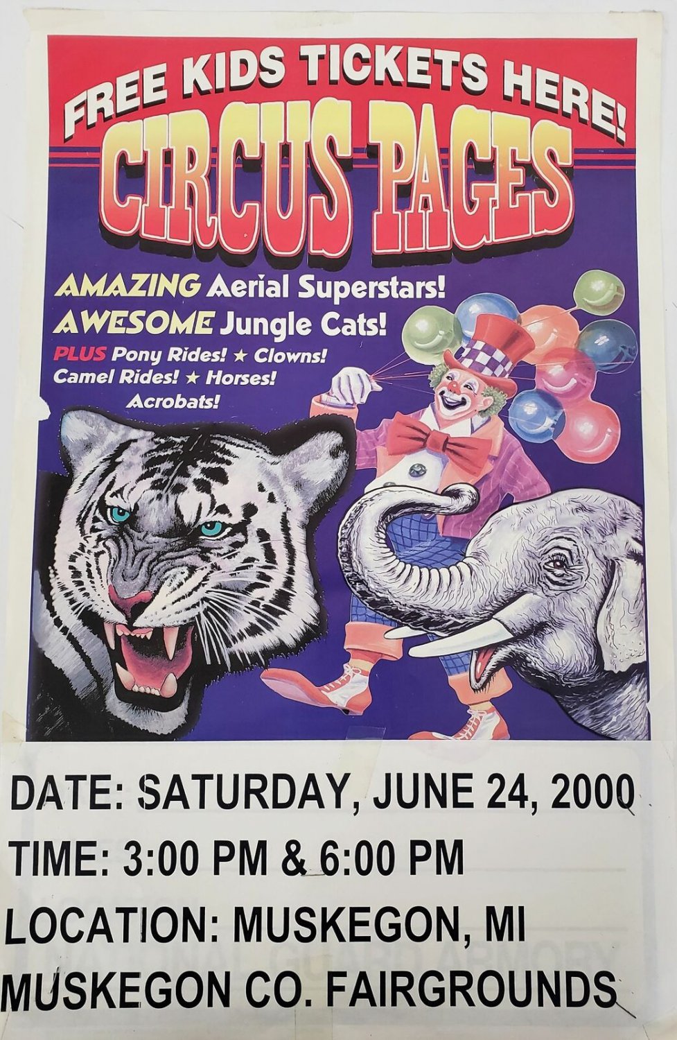 Original Retro Circus Poster - Circus Pages Feat. Aerial Superstars Muskegon Cou