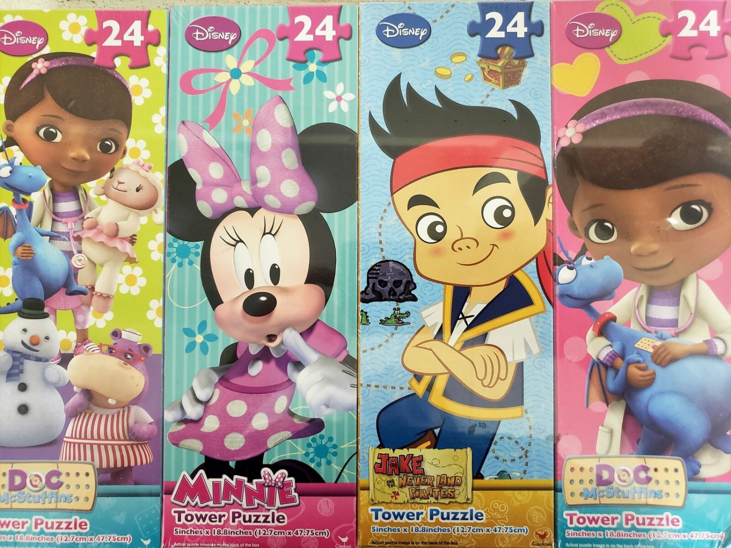 Disney Tower Puzzle 4 Pack - Doc McStuffins, Minnie Mouse, Jake Neverland Pirat