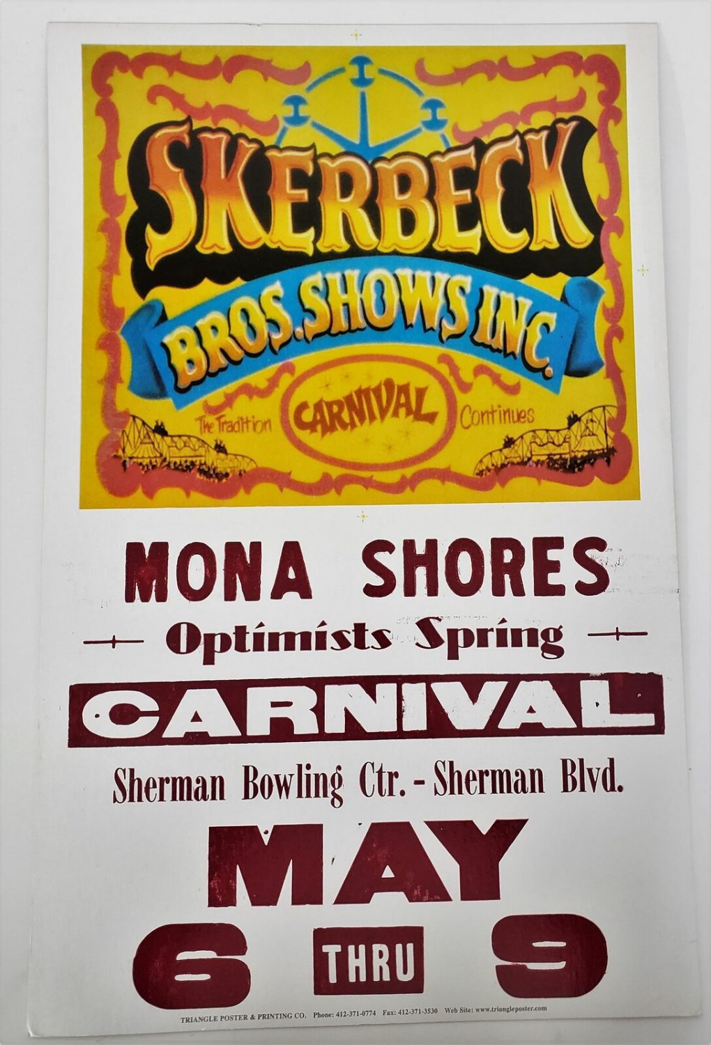 Original Retro Circus Poster - Skerbeck Bros. Shows Inc. Mona Shores Optimists S