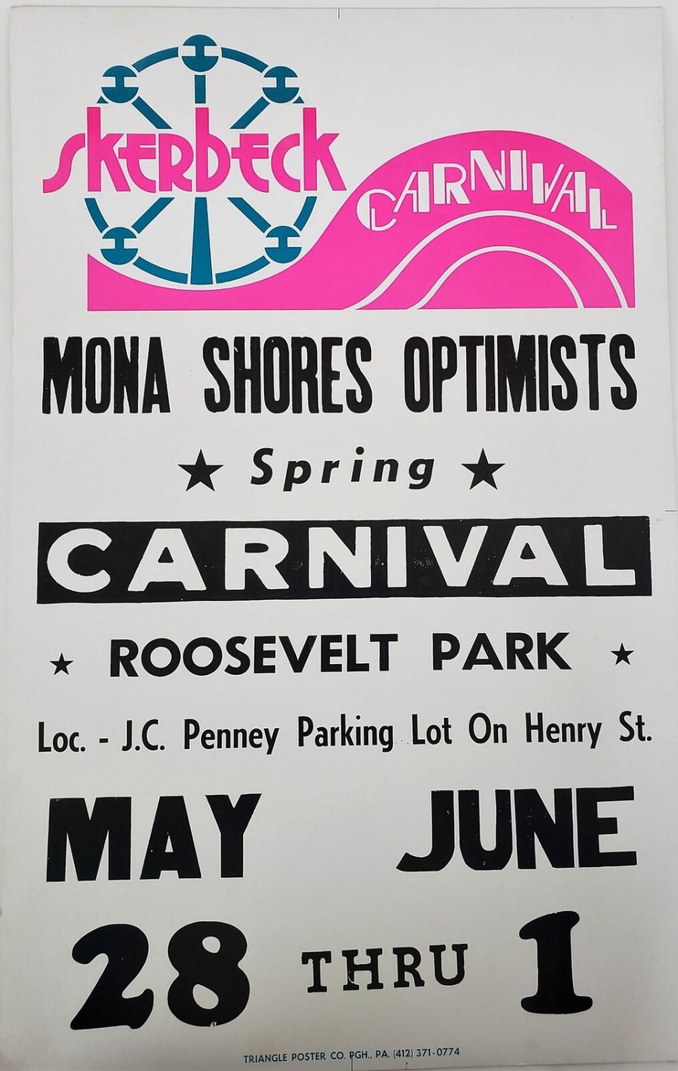 Original Vintage Retro Circus Poster - Skerbek Carnival Mona Shores Optimists Ro