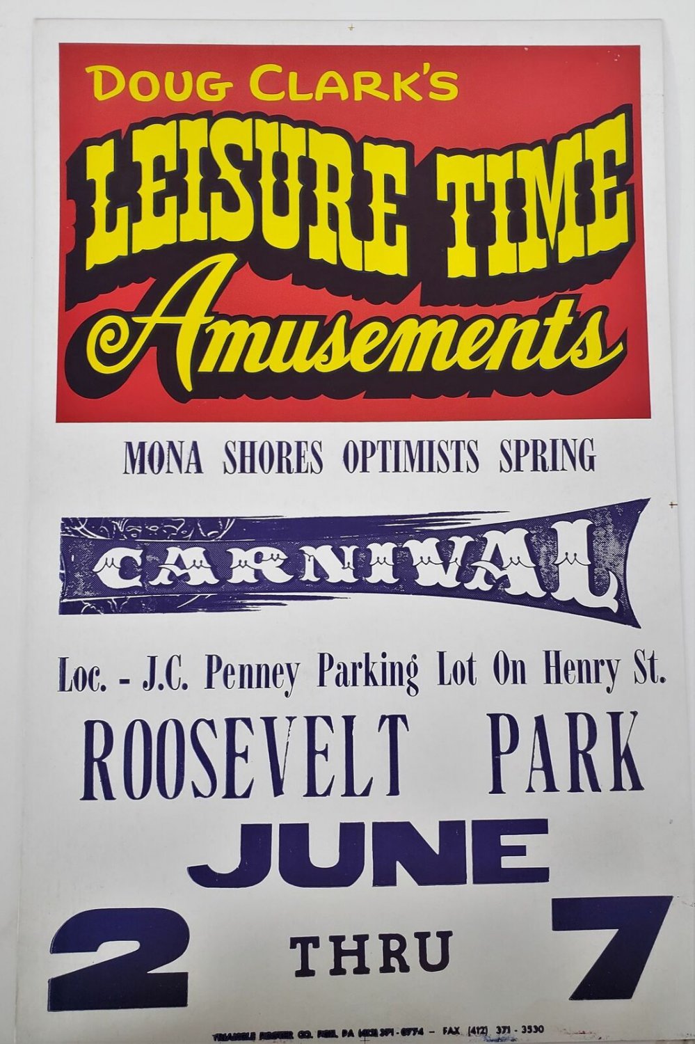 Original Vintage Retro Circus Poster - Doug Clark's Leisure Time Amusements Mona