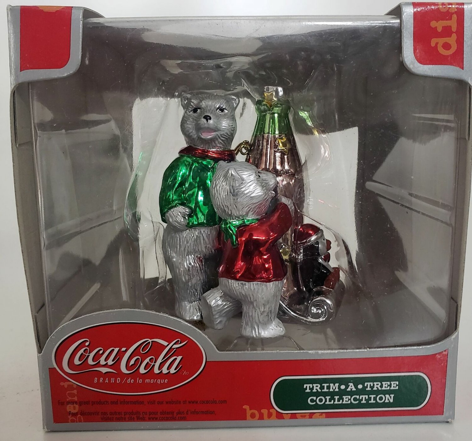 Rare Coca-Cola Trim A Tree Polar Bear Family And Penguin On Coke Sled Ornament 3