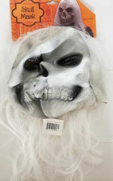 Scary Skull Mask With Attached White Hair