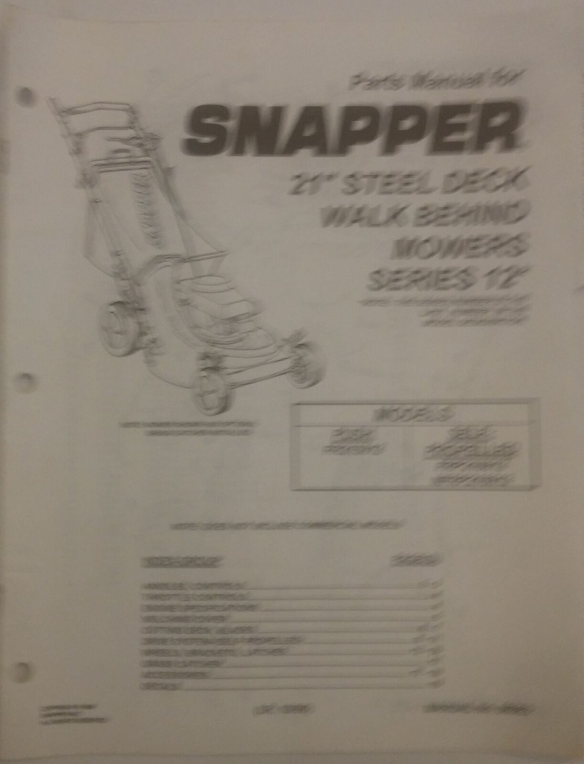 Snapper Parts Manual For 21" Steel Deck Walk Behind Mowers Series 12