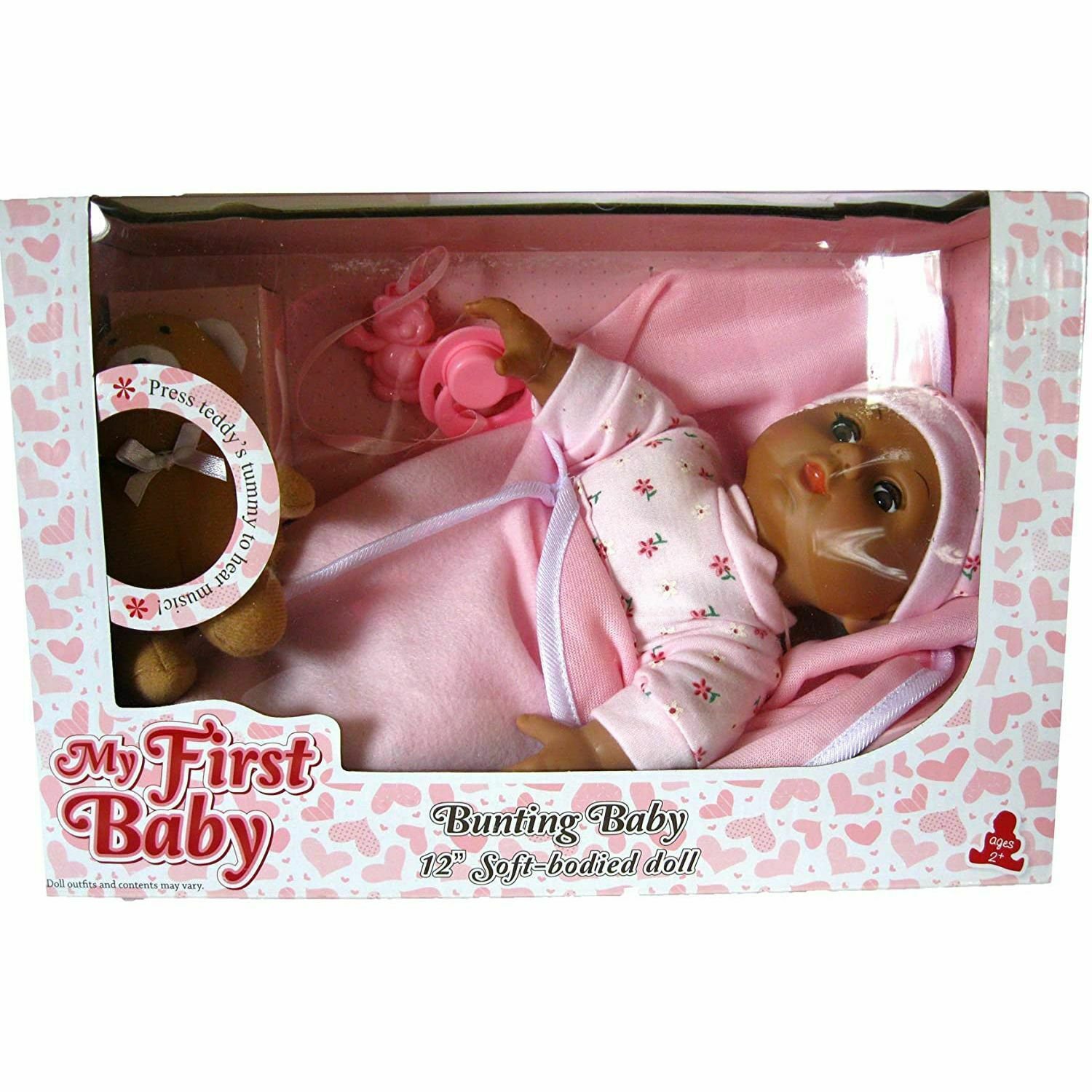 My First Baby Bunting Baby Ethnic Brown Skin (with music playing teddy bear) (b