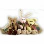 1998 Boyds Bear Investment Collectibles Fully Jointed Rabbit & Bears Beanie Plu