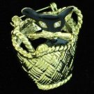 Black Enamel Kitty Trembler in a Woven Basket        BRO2053