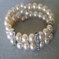 Faux Pearl and Channel Set Rhinestone Memory Bracelet BRA2003