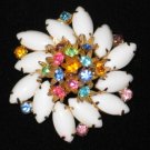 Milk Glass Marquis and Multi Colored Stone Swirl Brooch  BRO2011