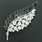 Artistic Black and Clear Rhinestone Leaf Brooch BRO2018