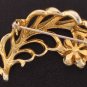 Gold Tone Feather and Flower Brooch with Aurora Borealis Accents BRO2055