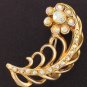 Gold Tone Feather and Flower Brooch with Aurora Borealis Accents BRO2055