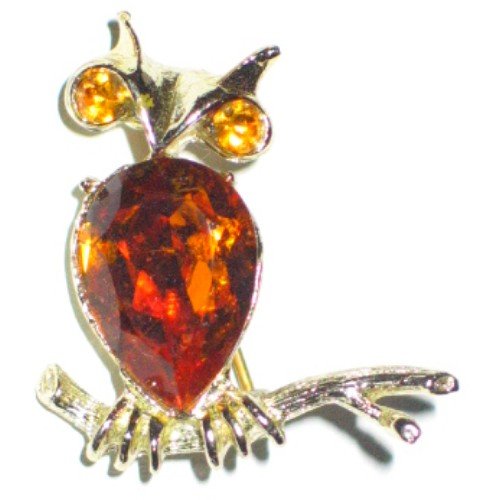 Dodds Figural Owl with Amber Rhinestone Accents BRO2061
