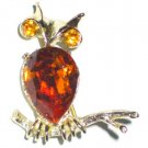 Dodds Figural Owl with Amber Rhinestone Accents BRO2061