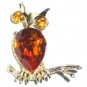 Dodds Figural Owl with Amber Rhinestone Accents BRO2061