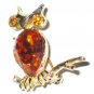Dodds Figural Owl with Amber Rhinestone Accents BRO2061