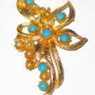 Faux Turquoise and Faux Pearls Set in Gold Tone BRO2086