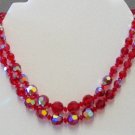 Dual Strand Red Aurora Borealis Crystal Vintage Necklace NEC2038