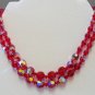 Dual Strand Red Aurora Borealis Crystal Vintage Necklace NEC2038