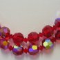 Dual Strand Red Aurora Borealis Crystal Vintage Necklace NEC2038