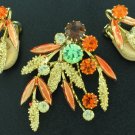 Lovely Autumn Colored Rhinestone Brooch and Matching Earrings  SET2012