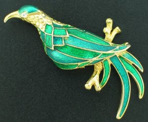 Large Green and Blue Bird Brooch Unsigned BRO2036