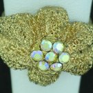 Textured Gold Tone Aurora Borealis Rhinestone Ring Rin2008