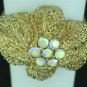 Textured Gold Tone Aurora Borealis Rhinestone Ring Rin2008