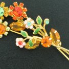 Gold Tone Floral Design Rhinestone Pin Bro2190