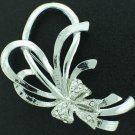 Vintage Silver Tone Brooch with Clear Rhinestones Bro2021