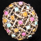 Vintage Gold Tone Basket Weave with Rhinestone Pin Bro2122